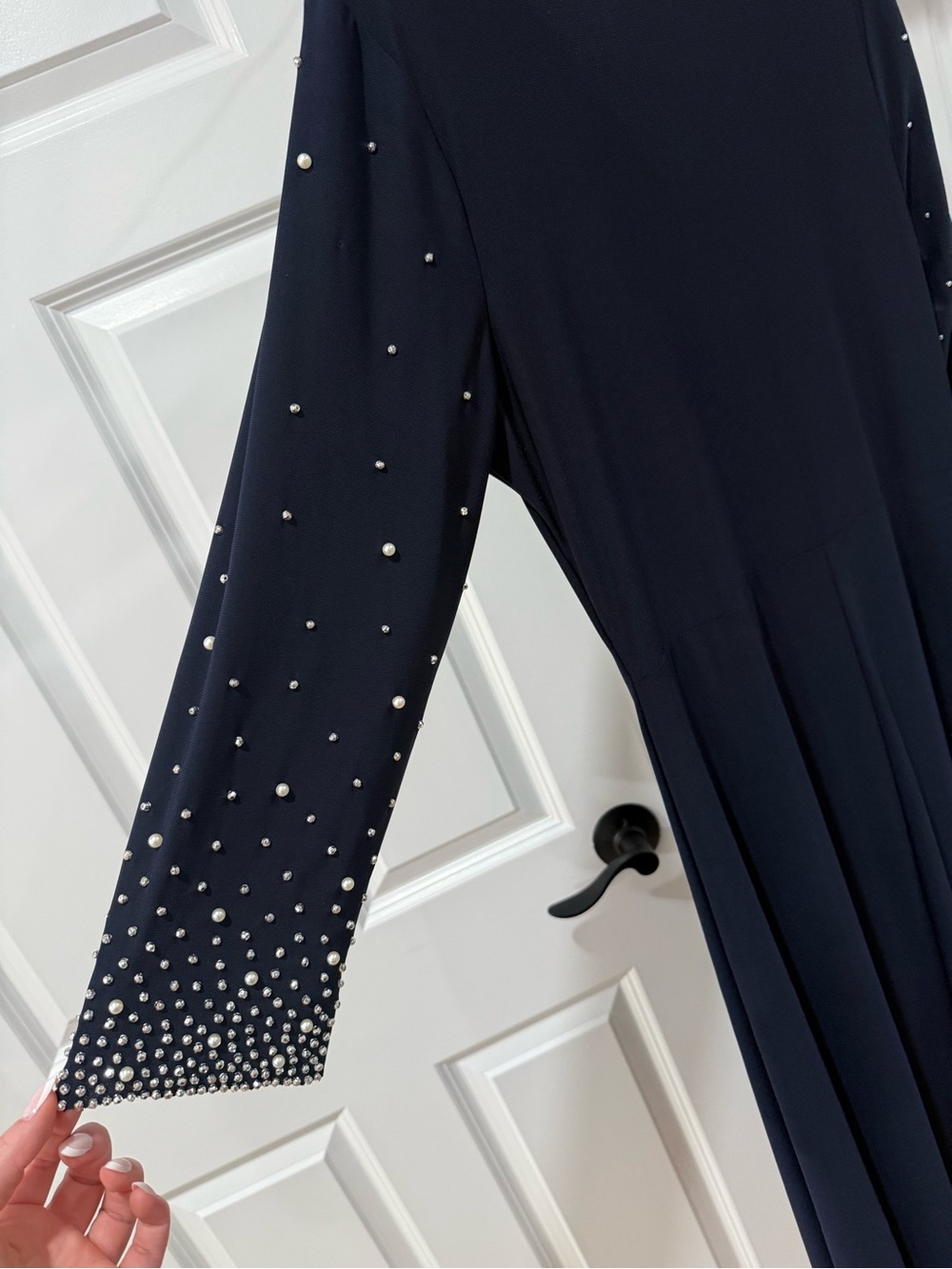 MSK Elegant Navy V-Neck Maxi Dress with Embellished Sleeves - Picture 2 of 4